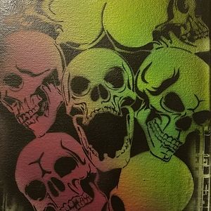 Original signed airbrush art canvas skulls black
